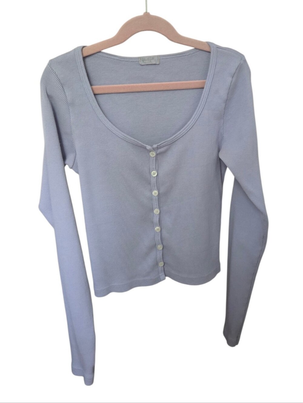 Brandy Melville Italian Long Sleeve Lavender Lilac Ribbed Cotton Top